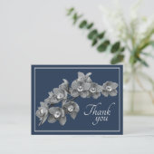 コチョウラン 花 黒/白 ネイビー背景 サンキュー ポストカード (スタンド正面)