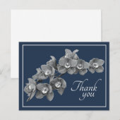 コチョウラン 花 黒/白 ネイビー背景 サンキュー ポストカード (正面/裏面)