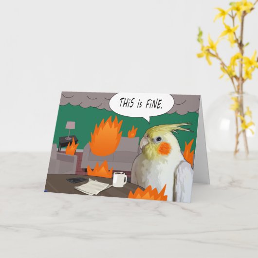 コッおもしろいカティエル私は素晴らしミーム空白のペットバード カード (黄色い花)