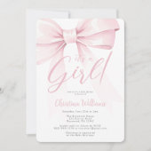 コッエレガントケピンク弓女の赤ちゃんシャワー 招待状 (正面)