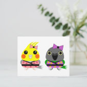 コッカティエルとセネガルパロットが着物を着て ポストカード (スタンド正面)