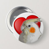 コッカティエルスウィートペットバードラブバレンタインハート 缶バッジ (正面&裏面)