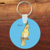 コッカティエル鳥の漫画イラストレーション キーホルダー (正面)