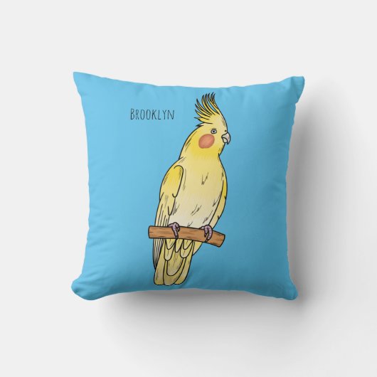 コッカティエル鳥の漫画イラストレーション クッション (正面)