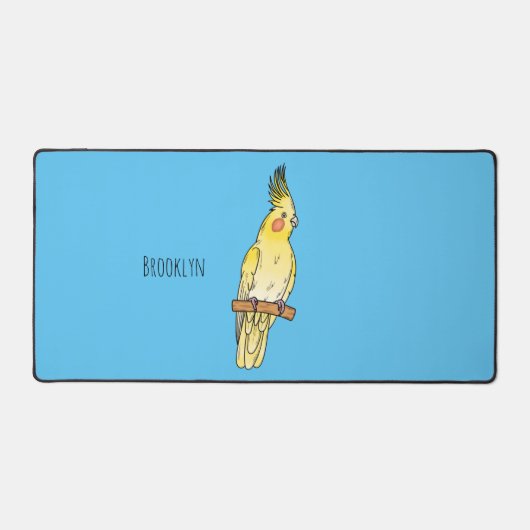 コッカティエル鳥の漫画イラストレーション デスクマット (正面)