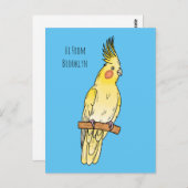 コッカティエル鳥の漫画イラストレーション ポストカード (正面/裏面)