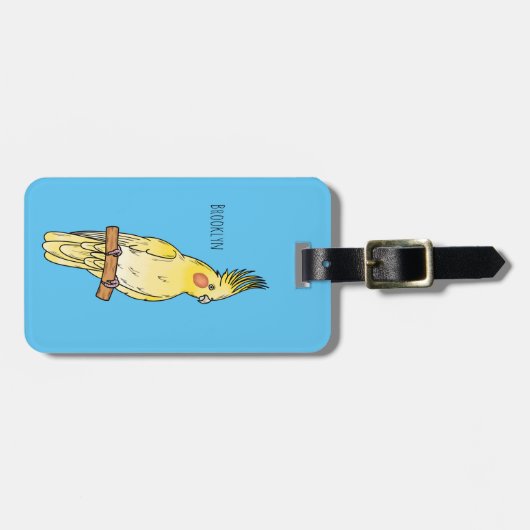 コッカティエル鳥の漫画イラストレーション ラゲッジタグ (正面横)