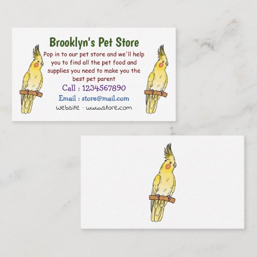 コッカティエル鳥の漫画イラストレーション 名刺 (正面/裏面)