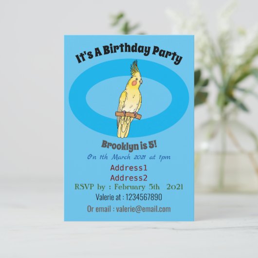 コッカティエル鳥の漫画イラストレーション 招待状 (スタンド正面)