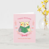 コッカティエ読ルの本かわいいバーディーの誕生日 カード (黄色い花)
