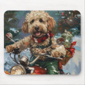 コッカプーの犬がバイクに乗るクリスマス マウスパッド (正面)