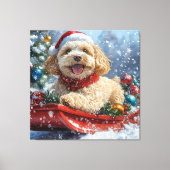 コッカプー犬のそり 雪を降らせて クリスマス キャンバスプリント (正面)