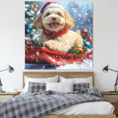 コッカプー犬のそり 雪を降らせて クリスマス キャンバスプリント (インサイチュ (寝室))