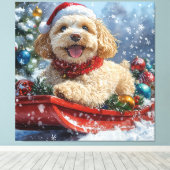 コッカプー犬のそり 雪を降らせて クリスマス キャンバスプリント (インサイチュ (ウッドフロア))