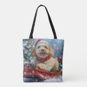 コッカプー犬のそり 雪を降らせて クリスマス トートバッグ (裏面)