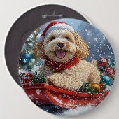 コッカプー犬のそり 雪を降らせて クリスマス 缶バッジ (正面&裏面)