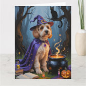コッカプー犬のウィズミカルなハロウィンの絵画 カード (正面)