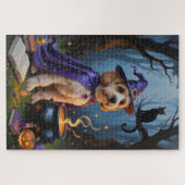 コッカプー犬のウィムジカル・ハロウィン絵画 ジグソーパズル (横)