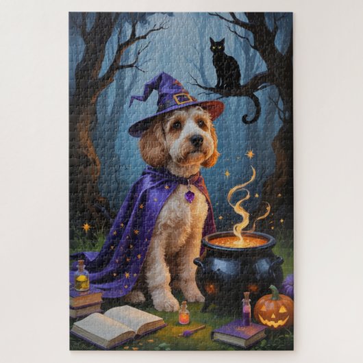 コッカプー犬のウィムジカル・ハロウィン絵画 ジグソーパズル (縦)