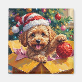 コッカプー犬のクリスマス ギフトボックス サプライズ マグネット (正面)
