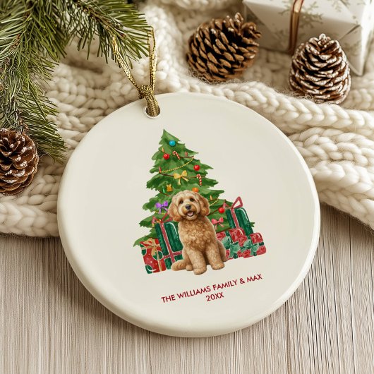 コッカプー犬の家族のクリスマス セラミックオーナメント