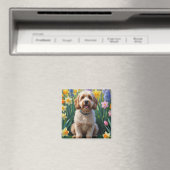 コッカプー犬の春の花の絵画 マグネット (インサイチュ (食洗機))