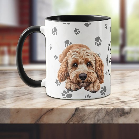 コッカプー犬の足跡パターンがかわいい マグカップ