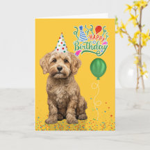 コッカプー犬パーティーハット黄色い誕生日