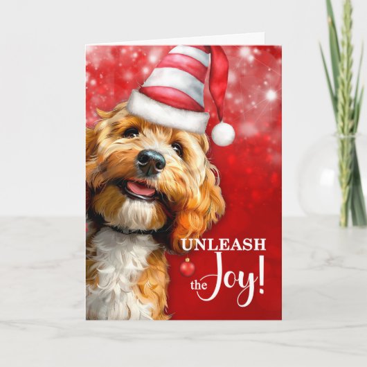 コッカプー犬 クリスマスの喜びを解き放つ シーズンカード (正面)