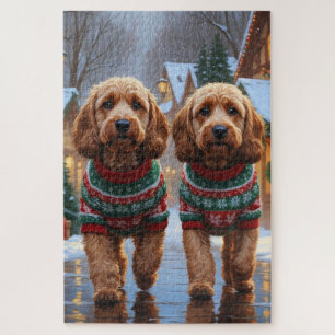 コッカプー犬 クリスマス スノー ホリデー ジグソーパズル