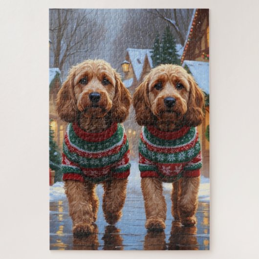 コッカプー犬 クリスマス スノー ホリデー ジグソーパズル (縦)