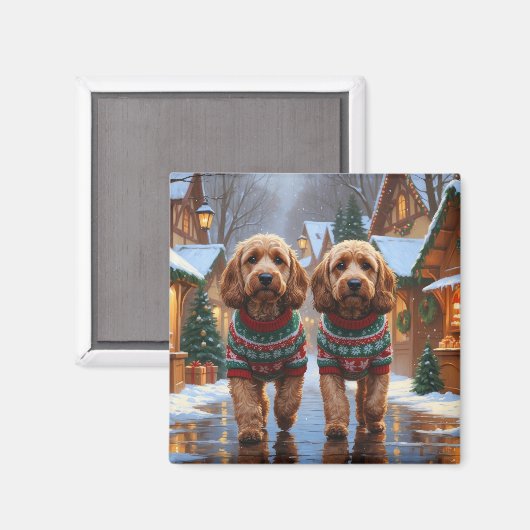 コッカプー犬 クリスマス スノー ホリデー マグネット (正面/裏面)