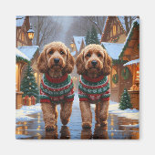 コッカプー犬 クリスマス スノー ホリデー マグネット (正面)