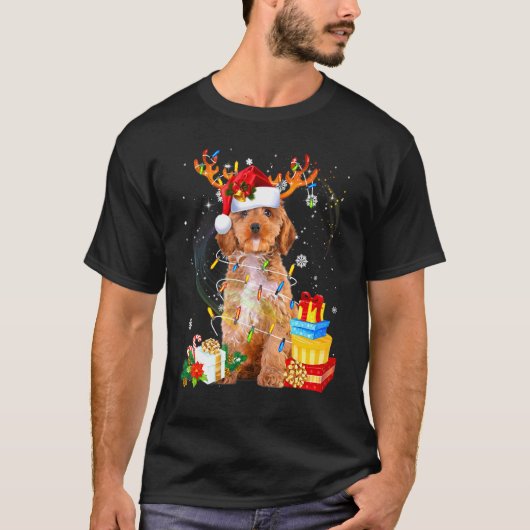 コッカプー クリスマス トナカイ サンタ ライト 犬 Xmas Tシャツ (正面)