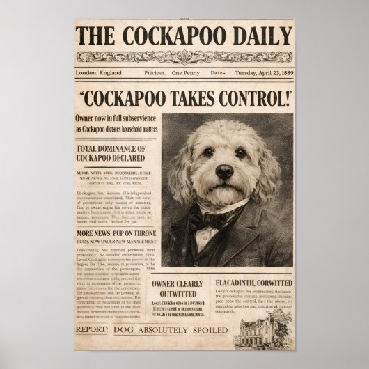 コッカプー ビンテージ新聞ポスター 犬の壁掛けアート ポスター (正面)