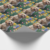 コッカプー 犬 春の花 絵画 ラッピングペーパー (角)