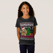 コッカーおもしろいスパニエル犬クリスマス醜いセーター犬ロー Tシャツ (正面フル)