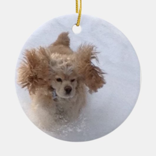 "コッカーは雪を愛する"セラミックオーナメント セラミックオーナメント (正面)
