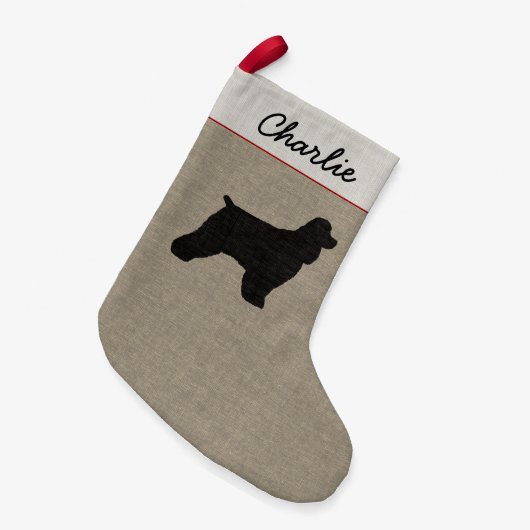 コッカースパニエルのシルエットのかわいい犬の休日 スモールクリスマスストッキング (正面 (吊り時))