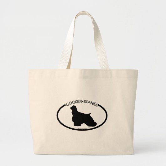 コッカースパニエルのシルエットの黒のバッグ ラージトートバッグ (正面)