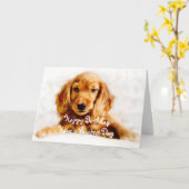 コッカースパニエルの子犬のハッピーバースデーの挨拶状 カード (黄色い花)