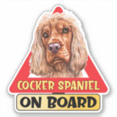 コッカースパニエル乗車中 かわいい犬 赤い交通標識 シール (正面)