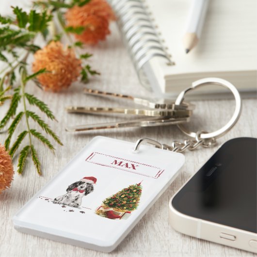 コッカースパニエル犬おもしろいクリスマスドッグと木 キーホルダー (正面右)