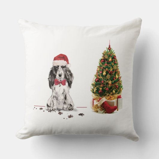 コッカースパニエル犬おもしろいクリスマスドッグと木 クッション (正面)