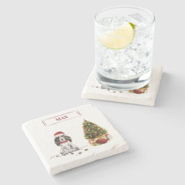 コッカースパニエル犬おもしろいクリスマスドッグと木 ストーンコースター