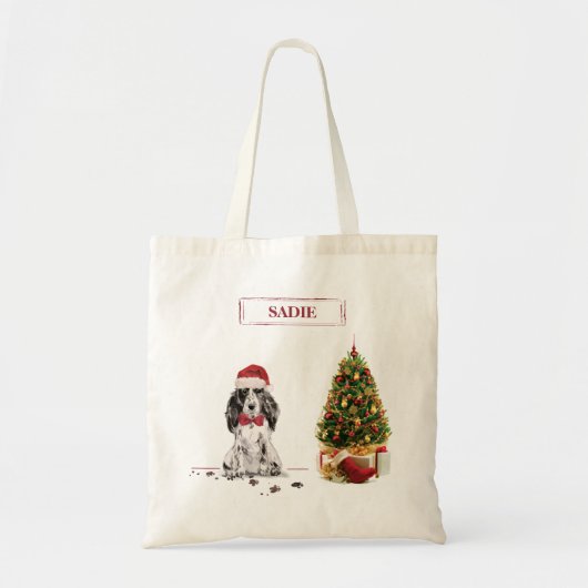 コッカースパニエル犬おもしろいクリスマスドッグと木 トートバッグ (正面)