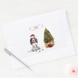 コッカースパニエル犬おもしろいクリスマスドッグと木 長方形シール