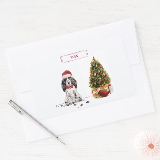 コッカースパニエル犬おもしろいクリスマスドッグと木 長方形シール (封筒)