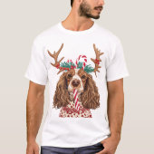 コッカースパニエル犬おもしろいクリスマス Tシャツ (正面)