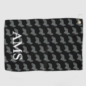 コッカースパニエル犬かわいいドッグシルエットY&Bグリッドブラック ゴルフタオル (横)